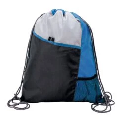 Mesh Drawstring Bags With Front Pull-Tab Pocket (Q164311) -Qualityimprint Shop Q164311 blue blank drawstringbags withlogo 3