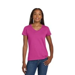 Gildan® Ladies Heavy Cotton™ 100% Cotton V-Neck T-Shirt (Q167922) -Qualityimprint Shop Q167922 heliconia vneck tshirts with logo 9