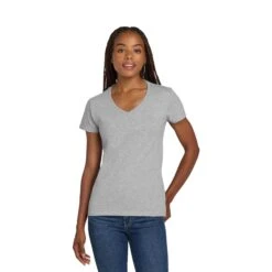 Gildan® Ladies Heavy Cotton™ 100% Cotton V-Neck T-Shirt (Q167922) 14 Gildan® Ladies Heavy Cotton™ 100% Cotton V-Neck T-Shirt (Q167922) -Qualityimprint Shop Q167922 sport grey vneck tshirts with logo 3