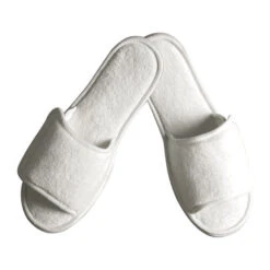 Open Toe Terry Slippers With Velcro Closure (Q268811) -Qualityimprint Shop Q268811 white slippers with logo 3