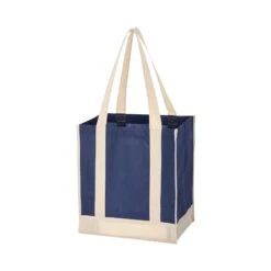 Two-Tone Non-Woven Shopper Tote Bags (12" W X 13" H X 8" D) (Q369311) -Qualityimprint Shop Q369311 navy ivory tote bags with logo 7