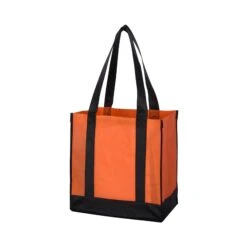Two-Tone Non-Woven Shopper Tote Bags (12" W X 13" H X 8" D) (Q369311) -Qualityimprint Shop Q369311 orange black tote bags with logo 6