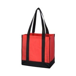Two-Tone Non-Woven Shopper Tote Bags (12" W X 13" H X 8" D) (Q369311) -Qualityimprint Shop Q369311 red black tote bags with logo 5
