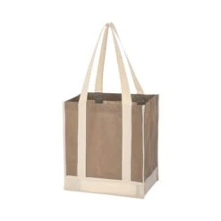 Two-Tone Non-Woven Shopper Tote Bags (12" W X 13" H X 8" D) (Q369311) -Qualityimprint Shop Q369311 tan ivory tote bags with logo 3