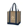 Two-Tone Non-Woven Shopper Tote Bags (12" W X 13" H X 8" D) (Q369311) -Qualityimprint Shop Q369311 tan navy tote bags with logo 1