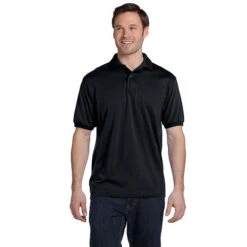 Hanes 5.2 Oz. 50/50 ComfortBlend® EcoSmart® Jersey Knit Polo (Q375576) 17 Hanes 5.2 Oz. 50/50 ComfortBlend® EcoSmart® Jersey Knit Polo (Q375576) -Qualityimprint Shop Q375576 polo shirts black