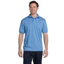 Hanes 5.2 Oz. 50/50 ComfortBlend® EcoSmart® Jersey Knit Polo (Q375576) 19 Hanes 5.2 Oz. 50/50 ComfortBlend® EcoSmart® Jersey Knit Polo (Q375576) -Qualityimprint Shop Q375576 polo shirts carolinablue
