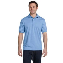 Hanes 5.2 Oz. 50/50 ComfortBlend® EcoSmart® Jersey Knit Polo (Q375576) 24 Hanes 5.2 Oz. 50/50 ComfortBlend® EcoSmart® Jersey Knit Polo (Q375576) -Qualityimprint Shop Q375576 polo shirts lightblue