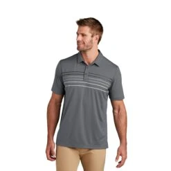 TravisMathew Coto Performance Chest Stripe Polo (Q419722) -Qualityimprint Shop Q419722 dark grey polo shirts with logo 2