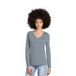 District® Women’s Perfect Tri® Long Sleeve V-Neck Tee (Q487922) 15 District® Women’s Perfect Tri® Long Sleeve V-Neck Tee (Q487922) -Qualityimprint Shop Q487922 flintblueheather v neck shirts with logo 9