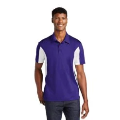 Sport-Tek® Side Blocked Micropique Sport-Wick® Polo Shirt (Q505311) -Qualityimprint Shop Q505311 PurpleWhite Polo Shirts with logo 1