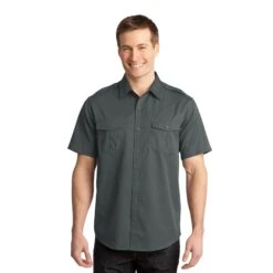 Port Authority® Stain-Resistant Short Sleeve Twill Shirt (Q525265) -Qualityimprint Shop Q525265 SteelGrey Dress Shirts with logo 1