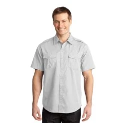 Port Authority® Stain-Resistant Short Sleeve Twill Shirt (Q525265) -Qualityimprint Shop Q525265 White Dress Shirts with logo 1