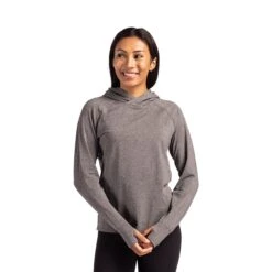 Cutter & Buck Adapt Knit Womens Heathered Hooded Pullover (Q604332) -Qualityimprint Shop Q604332 blackheather pullovers with logo 4