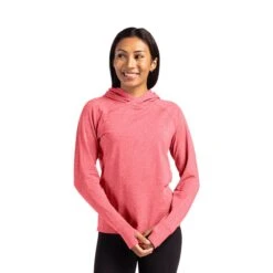 Cutter & Buck Adapt Knit Womens Heathered Hooded Pullover (Q604332) -Qualityimprint Shop Q604332 cardinalredheather pullovers with logo 5
