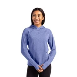 Cutter & Buck Adapt Knit Womens Heathered Hooded Pullover (Q604332) -Qualityimprint Shop Q604332 tourblueheather pullovers with logo 10