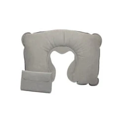 Soft Flocked Velour Inflatable Neck Pillows (Q607511) -Qualityimprint Shop Q607511 gray pillows with logo 3