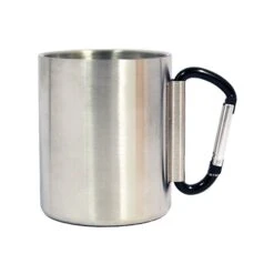 10 Oz. Brushed Stainless Steel Carabiner Mugs (Q653911) -Qualityimprint Shop Q653911 silver black mugs with logo 2