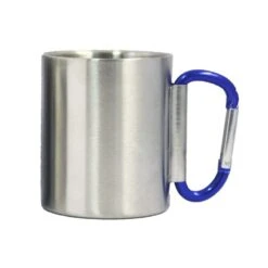 10 Oz. Brushed Stainless Steel Carabiner Mugs (Q653911) -Qualityimprint Shop Q653911 silver blue mugs with logo 3
