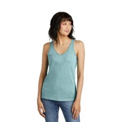 District® Women’s Perfect Blend® CVC V-Neck Tank (Q687922) -Qualityimprint Shop Q687922 heatheredeucalyptusblue tank tops with logo 5