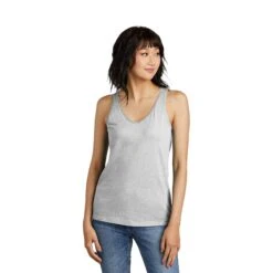 District® Women’s Perfect Blend® CVC V-Neck Tank (Q687922) -Qualityimprint Shop Q687922 lightheathergrey tank tops with logo 4