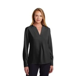 Brooks Brothers® Women's Open-Neck Satin Blouse (Q709722) -Qualityimprint Shop Q709722 deep black dress shirts with logo 5