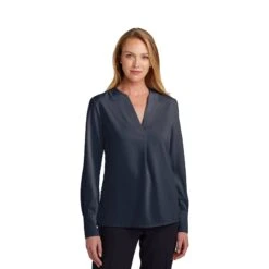 Brooks Brothers® Women's Open-Neck Satin Blouse (Q709722) -Qualityimprint Shop Q709722 night navy dress shirts with logo 3