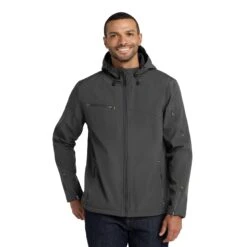 Port Authority® Textured Hooded Soft Shell Jacket (Q793776) -Qualityimprint Shop Q793776 Charcoal Jackets with logo 1