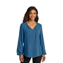 Port Authority® Ladies Textured Crepe Blouse (Q899922) -Qualityimprint Shop Q899922 aegean blue dress shirts with logo 4