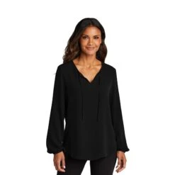 Port Authority® Ladies Textured Crepe Blouse (Q899922) -Qualityimprint Shop Q899922 deep black dress shirts with logo 3