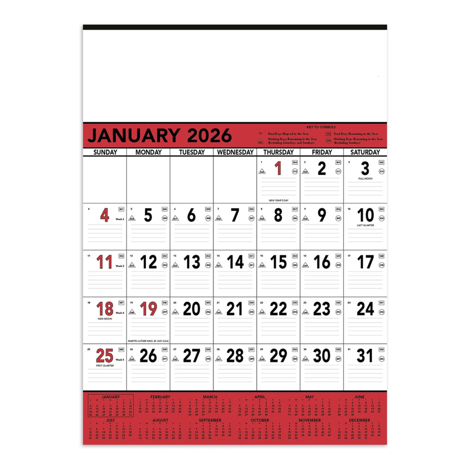 Commercial Planner Wall Calendar - Red & Black (Q9342) 2 Commercial Planner Wall Calendar - Red & Black (Q9342) - Image 2