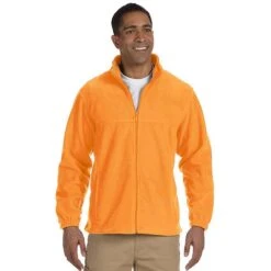 Harriton Men's 8 Oz. Full-Zip Fleece (Q985465) -Qualityimprint Shop Q985465 safetyorange jackets with logo 7